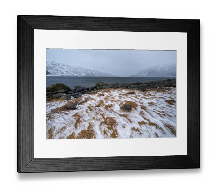 Framed Print : In winter at the coast, Fjord Sjorfjorden Framed Print : In winter at the coast, Fjord Sjorfjorden