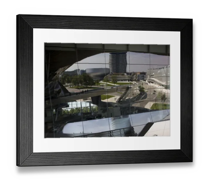 Framed Print : BMW site, BMW tower block by Karl Schwanzer (1972) as a reflection in the BMW world by Coop Himmelb (l) au (2007)