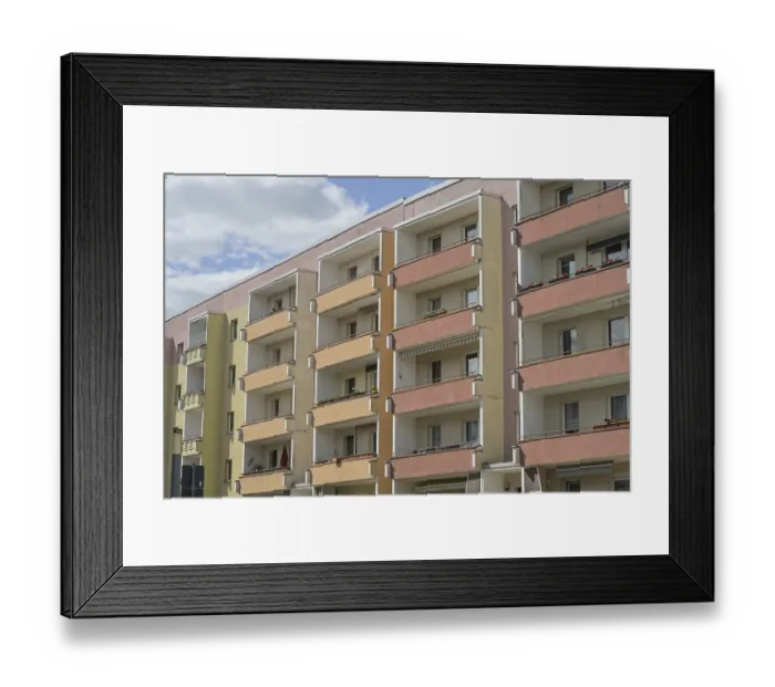 Framed Print : Prefabricated buildings, Baeckerstrasse Framed Print : Prefabricated buildings, Baeckerstrasse