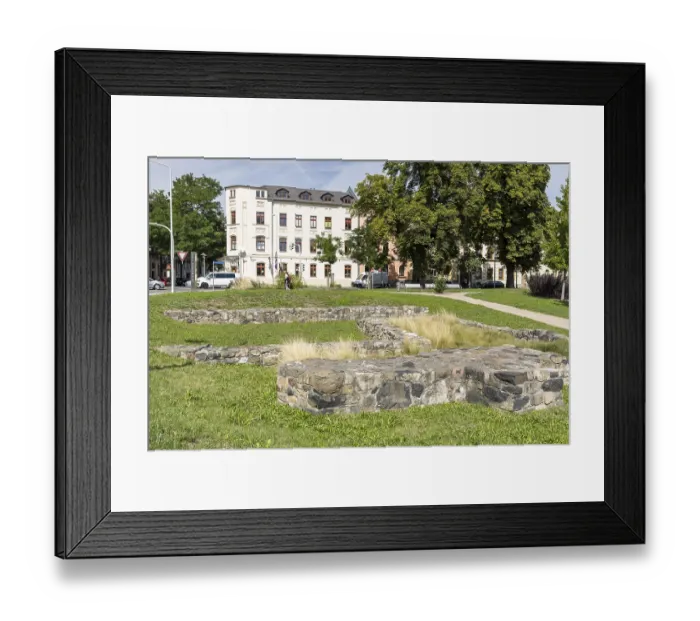 Framed Print : Brickwork remains of the former town fortifications on today's Dr Framed Print : Brickwork remains of the former town fortifications on today's Dr