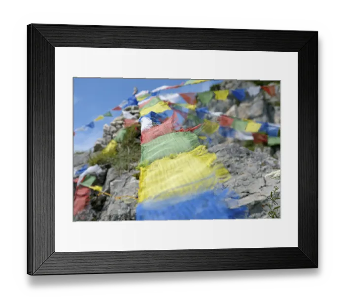 Framed Print : Prayer flags behind Hochgernhaus mountain hut