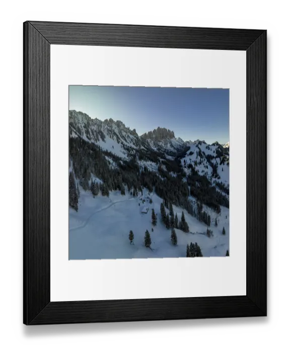 Framed Print : Gastlosen and Marchzaehne, winter hiking trail below