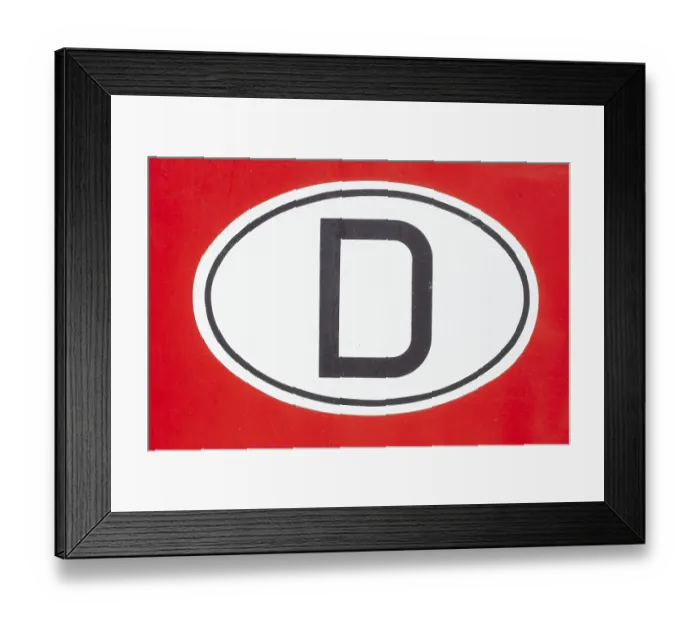 Framed Print : Country code D for Germany on a red vintage car Framed Print : Country code D for Germany on a red vintage car