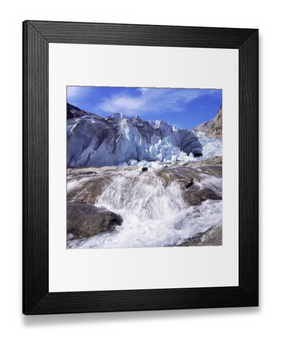 Framed Print : A vigourous melt-water stream issuing from the snout of the Nigardsbreen glacier