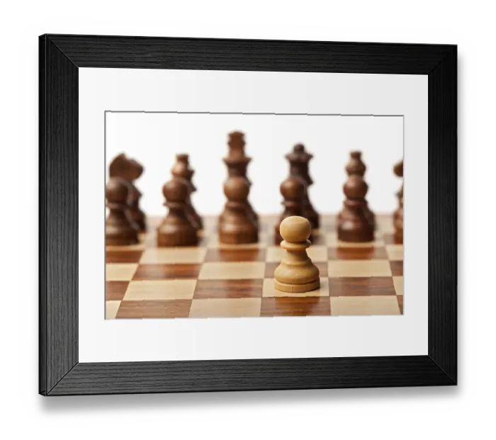 Framed Print : One pawn agains all, wooden chess pieces on chessboard Framed Print : One pawn agains all, wooden chess pieces on chessboard