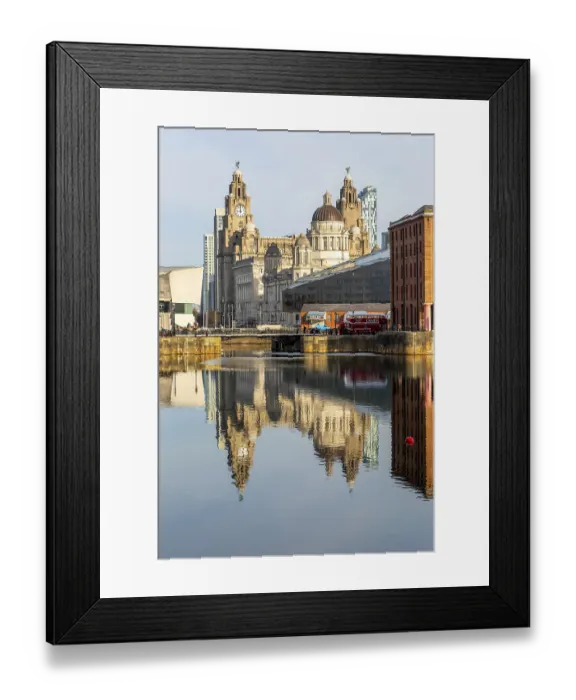 Framed Print : The Three Graces iconic waterfront landmark buildings reflected in water Framed Print : The Three Graces iconic waterfront landmark buildings reflected in water