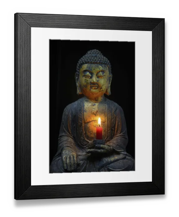 Framed Print : Buddha with burning candle