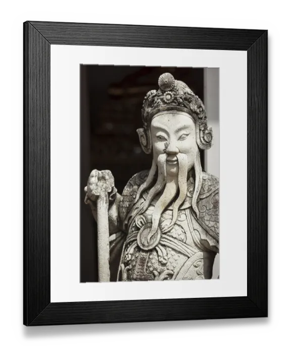 Framed Print : Chinese stone guardian statue close up in Wat Pho Buddhist Temple