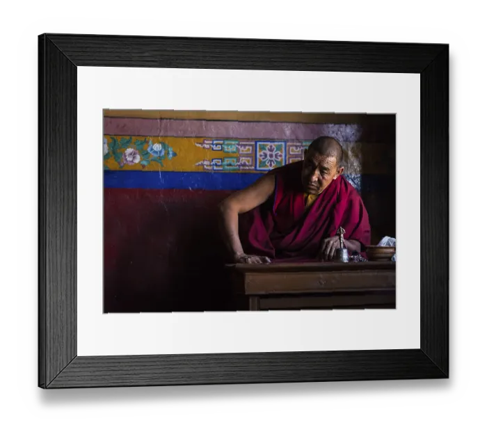 Framed Print : DISKIT, INDIA, SEPTEMBER 6: Tibetan Buddhist monk in Diskit gompa on September 6