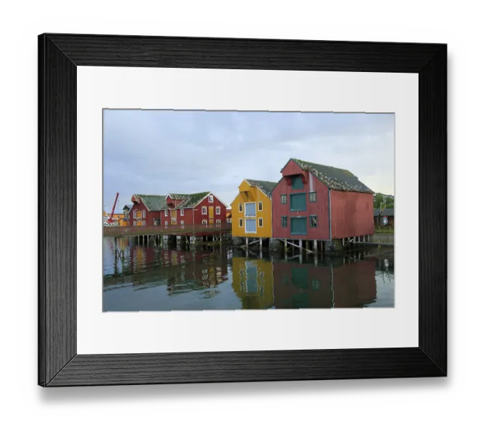 Framed Print : Traditional harbour buildings, fishing village Rorvik Framed Print : Traditional harbour buildings, fishing village Rorvik
