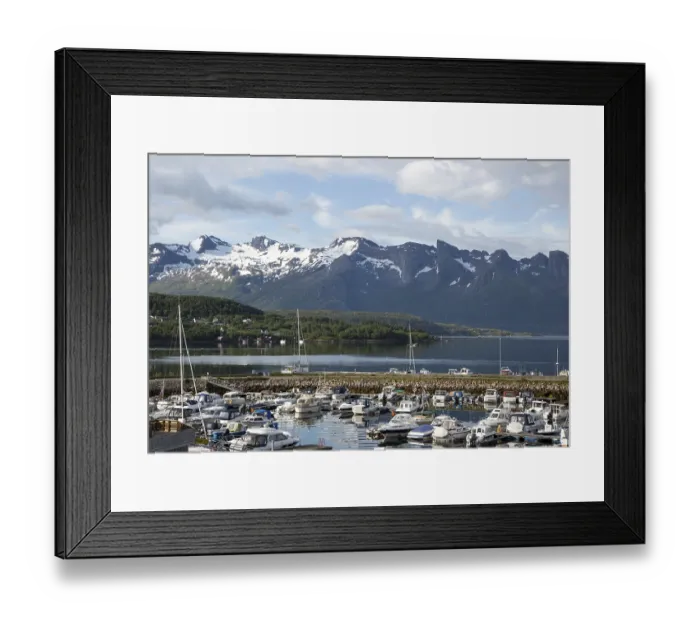 Framed Print : Boats moored in marina Ornes, Nordland