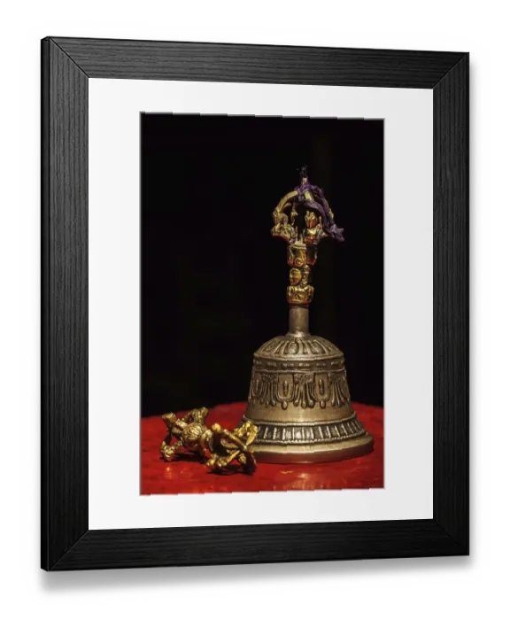 Framed Print : Tibetan Buddhist ritual objects still life Framed Print : Tibetan Buddhist ritual objects still life