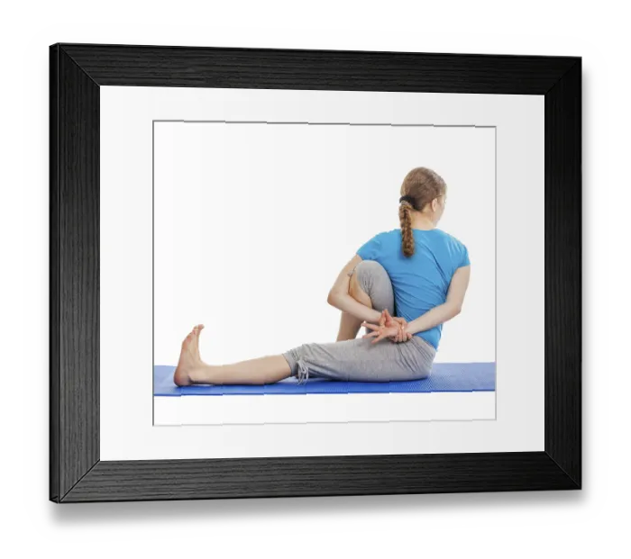 Framed Print : Yoga, young beautiful slender woman yoga instructor doing Forward Bends Sage Twist C pose (Marichyasana C)