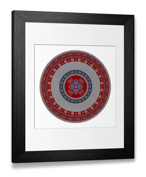 Framed Print : Traditional Kilim round decorative element Framed Print : Traditional Kilim round decorative element