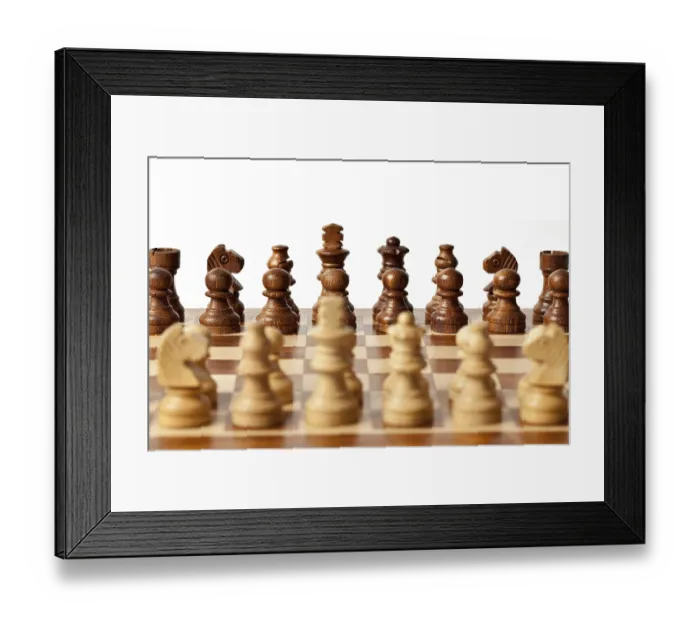 Framed Print : Wooden chess pieces on chessboard Framed Print : Wooden chess pieces on chessboard