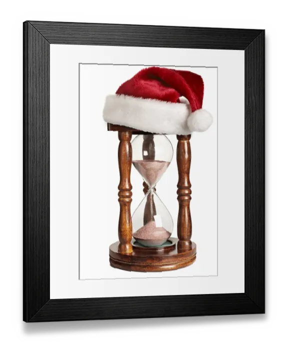Framed Print : Christmas is coming concept, hourglass with Santa Claus hat isolated on white background