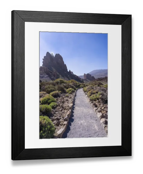 Framed Print : Beautiful path between the Roques de Gracia and the Roque Cinchado in the natural area of Teide in Tenerife