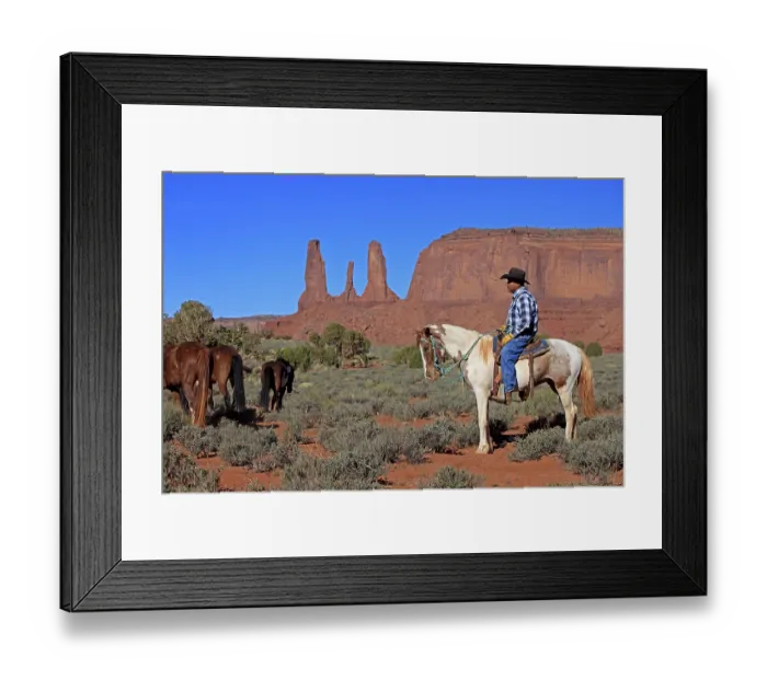 Framed Print : Navajo cowboy, Mustang, Monument Valley