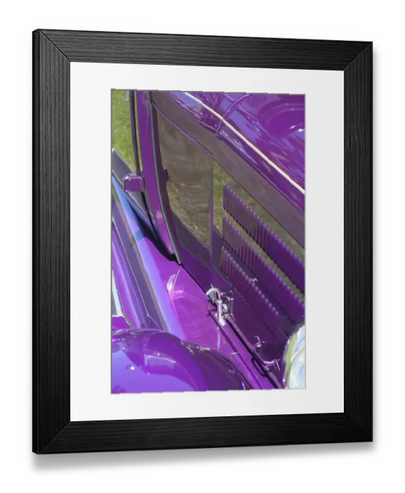Framed Print : Purple vintage car close-up