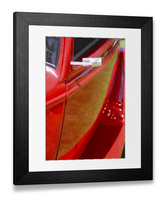 Framed Print : Red vintage car close-up