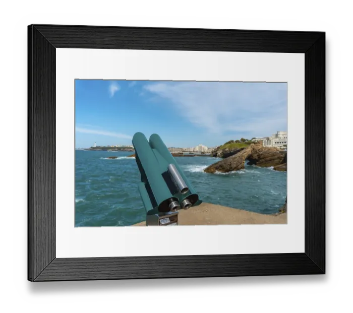 Framed Print : Tourist spyglasses next to Plage du Port Vieux in Biarritz