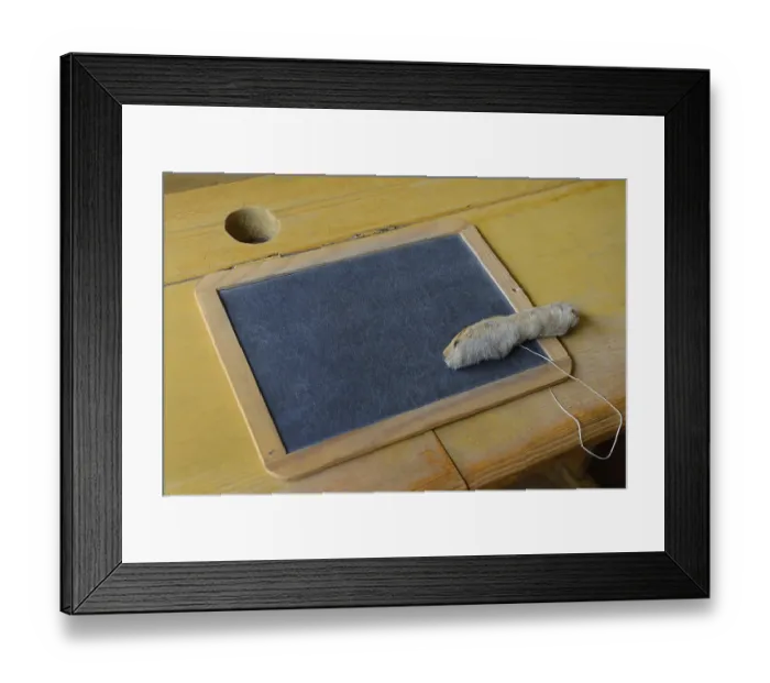 Framed Print : Desk with slate board and rabbit's foot