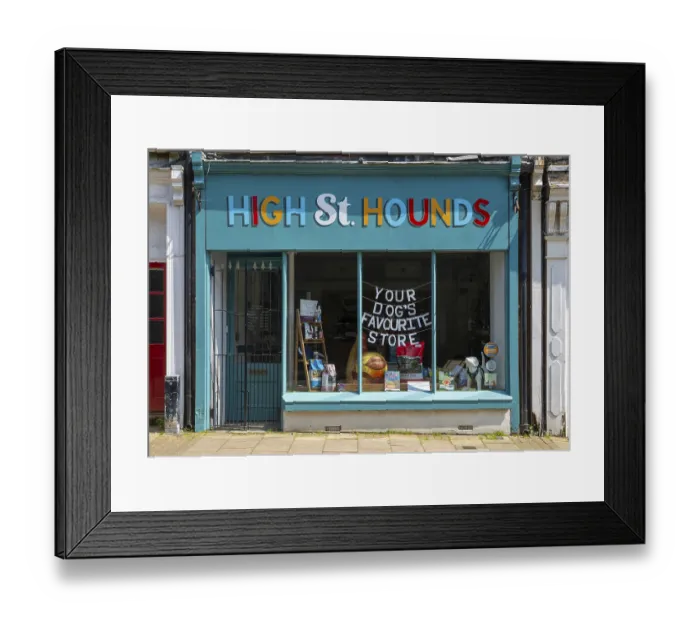 Framed Print : High St Hounds shop for dogs, High Street Framed Print : High St Hounds shop for dogs, High Street