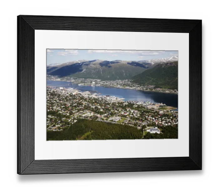 Framed Print : Aerial view, harbour and suburban housing Framed Print : Aerial view, harbour and suburban housing