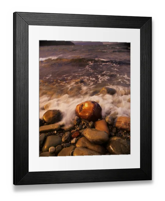 Framed Print : Stones on the beach, fjord, Varanger Peninsula