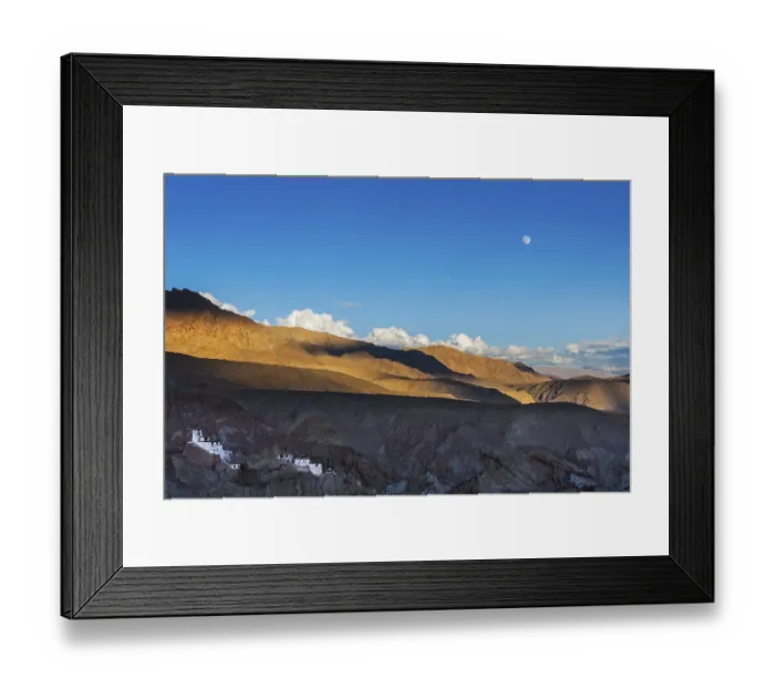 Framed Print : Basgo Gompa (Tibetan Buddhist monastery) and Himalayan landscape on sunset and moonrise Framed Print : Basgo Gompa (Tibetan Buddhist monastery) and Himalayan landscape on sunset and moonrise