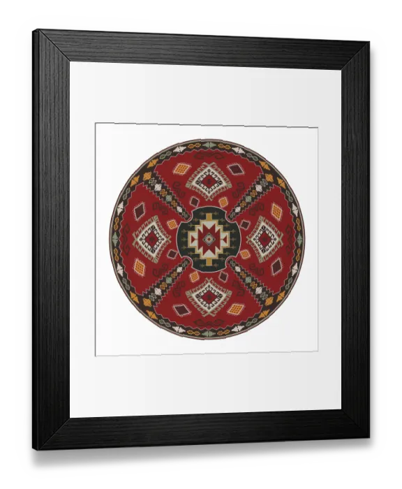 Framed Print : Traditional Kilim round decorative element Framed Print : Traditional Kilim round decorative element