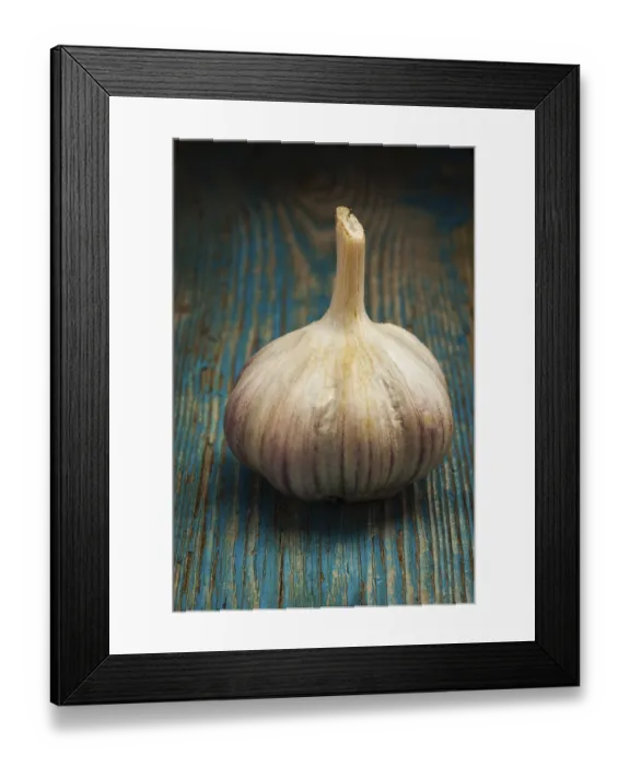 Framed Print : Garlic bulb on wooden background Framed Print : Garlic bulb on wooden background