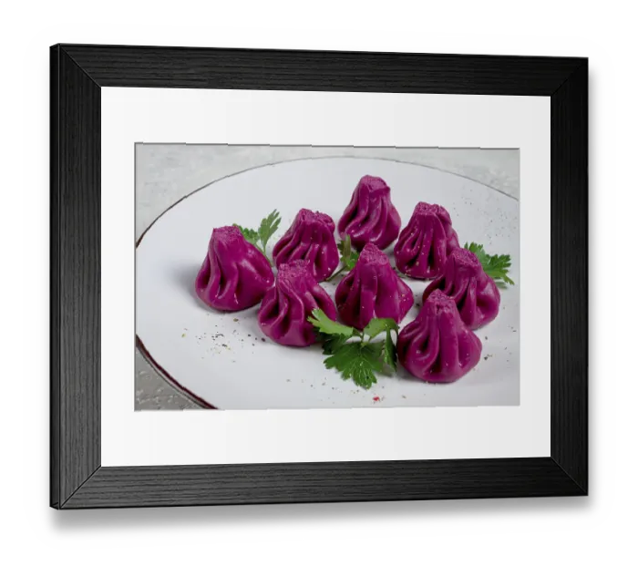 Framed Print : Beetroot khinkali, mini khinkali
