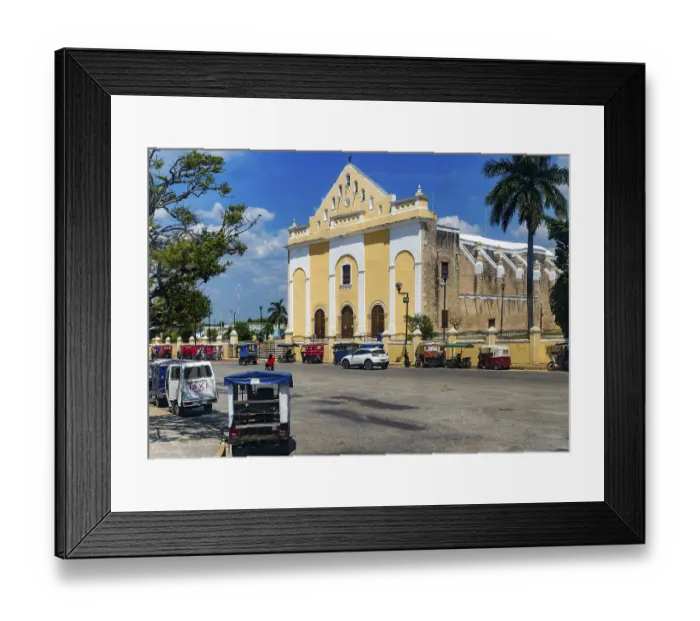 Framed Print : View from bus window of church of Iglesia de San Francisco de Asis