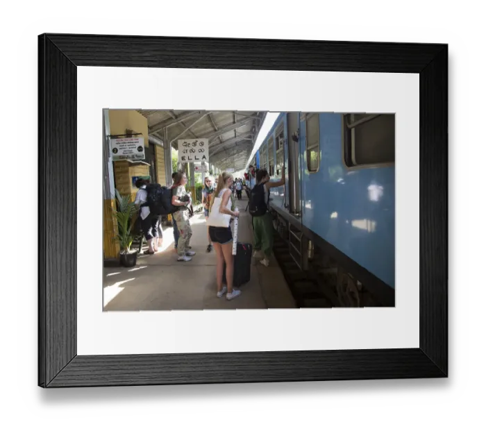 Framed Print : Train arriving at platform railway station Ella