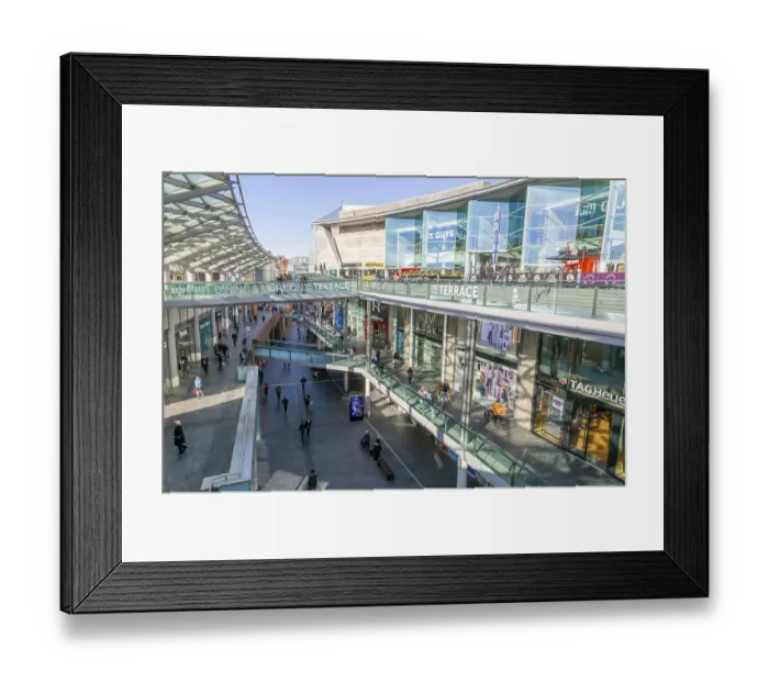 Framed Print : Levels of shops in South John Street shopping centre Framed Print : Levels of shops in South John Street shopping centre