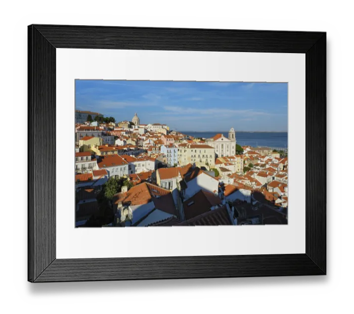 Framed Print : View of Lisbon famous postcard iconic view from Miradouro de Santa Luzia tourist viewpoint over Alfama old city