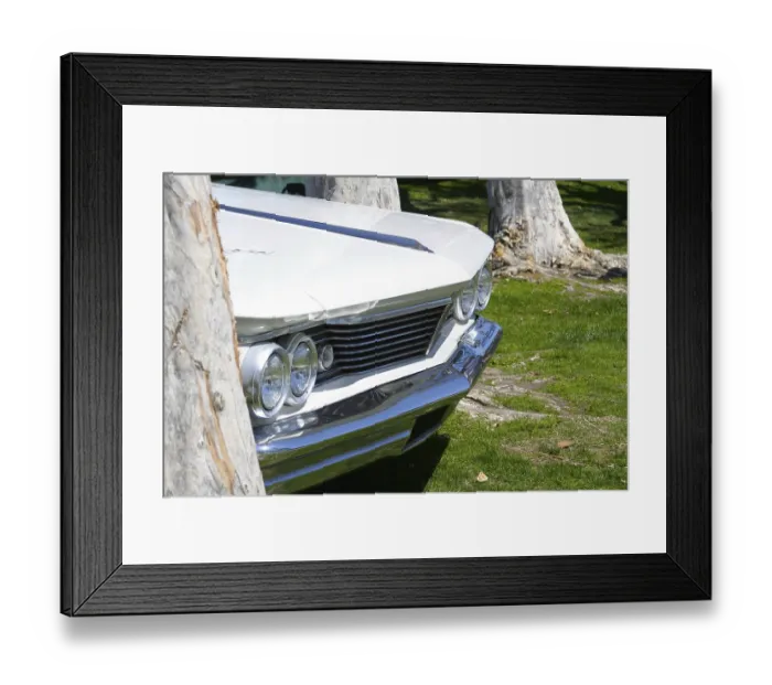 Framed Print : Close-up of a white vintage car