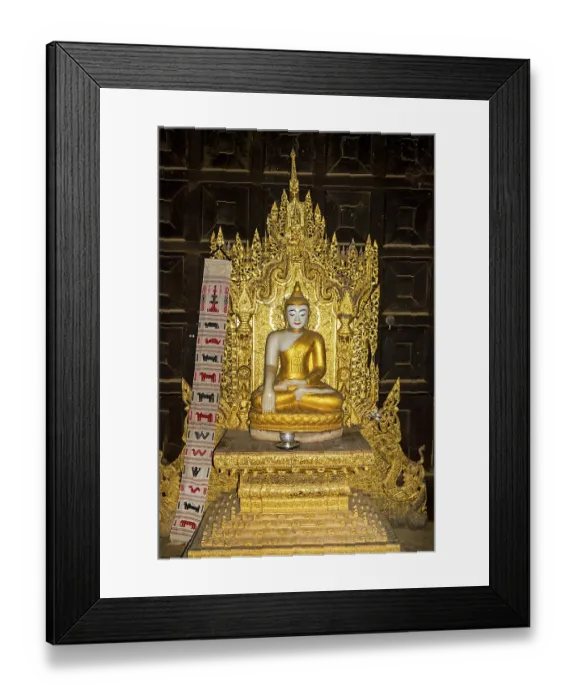 Framed Print : Buddha statue in teakwood monastery Framed Print : Buddha statue in teakwood monastery