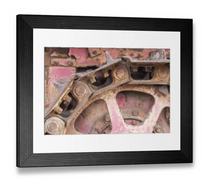 Framed Print : Abstract rusty vintage tractor tracks and gears