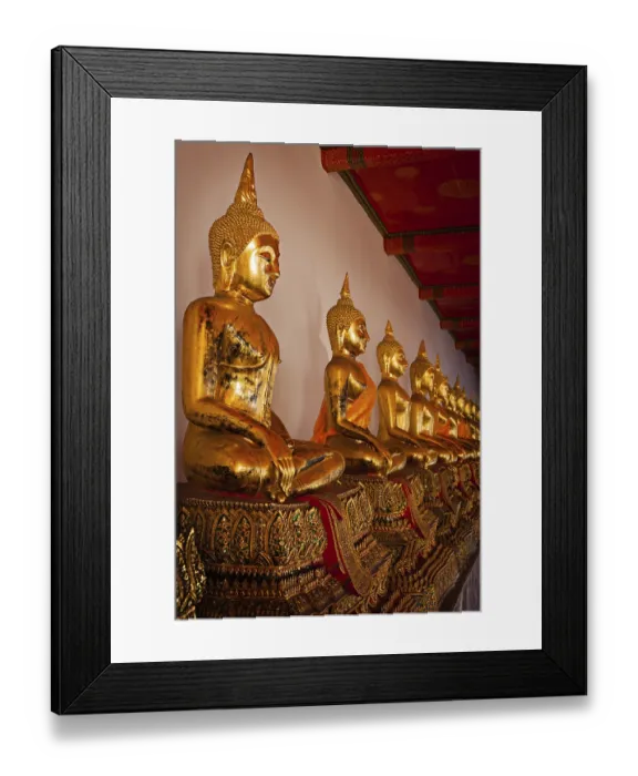 Framed Print : Row of sitting Buddha statues in Buddhist temple Wat Pho