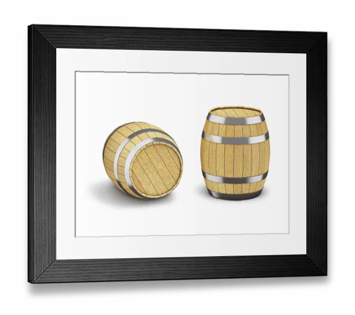 Framed Print : Wooden oak brandy wine beer barrels isolated on white background Framed Print : Wooden oak brandy wine beer barrels isolated on white background