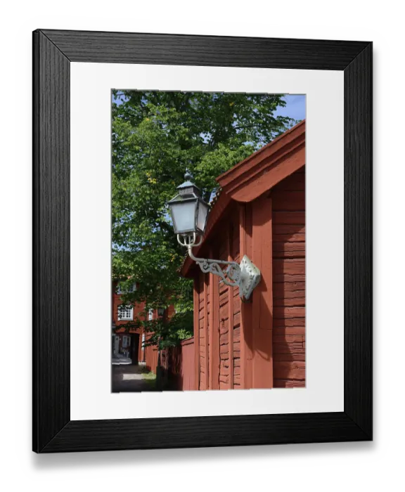 Framed Print : Lantern on wooden house, Scandinavia Framed Print : Lantern on wooden house, Scandinavia