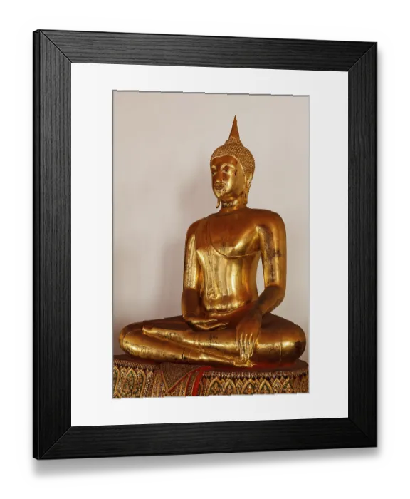 Framed Print : Sitting Buddha Gold Statue close up in Buddhist Temple