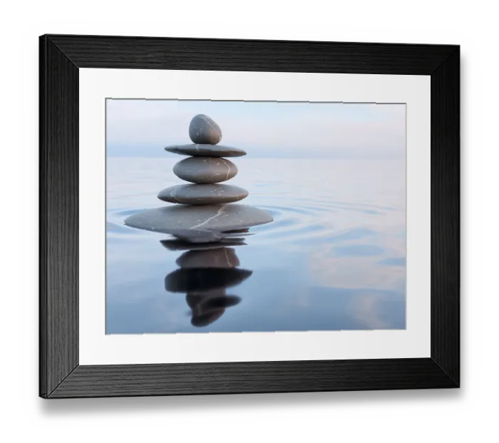Framed Print : 3d rendering of Zen stones in water with reflection