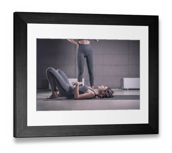 Framed Print : Image of instructor and student at yoga place