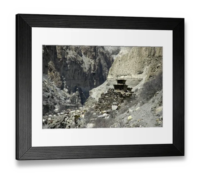 Framed Print : Deep canyon of Phu Khola between Kyang and Phu with Choerten Nar-Phu Annapurna Region Nepal Framed Print : Deep canyon of Phu Khola between Kyang and Phu with Choerten Nar-Phu Annapurna Region Nepal