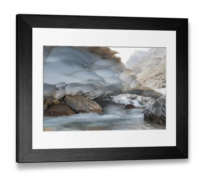 Framed Print : The beautiful view of frozen glacier and Kaznok river neat to Zmeya peak in Fann mountains in Tajikistan Framed Print : The beautiful view of frozen glacier and Kaznok river neat to Zmeya peak in Fann mountains in Tajikistan
