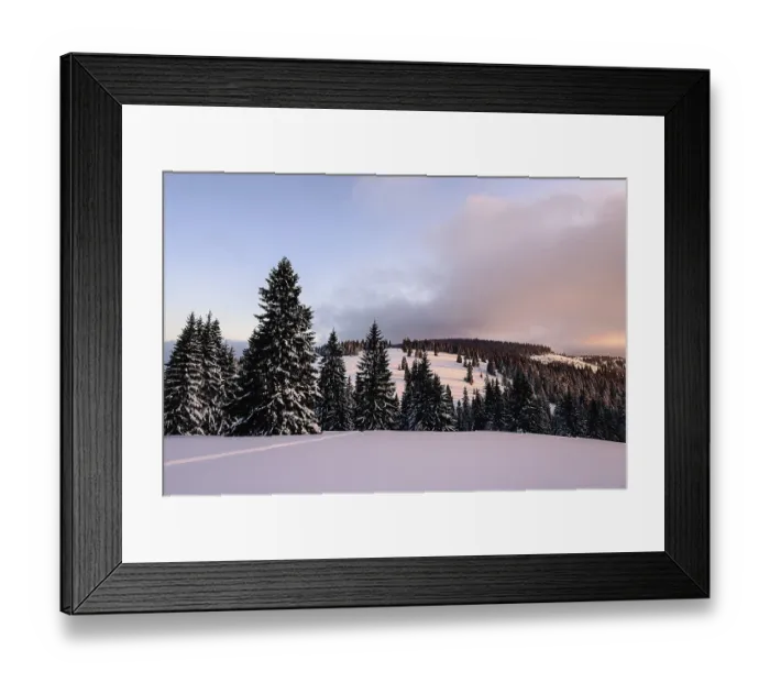 Framed Print : Sunset on the snow plain in the Smrekovica mountains in Velka Fatra
