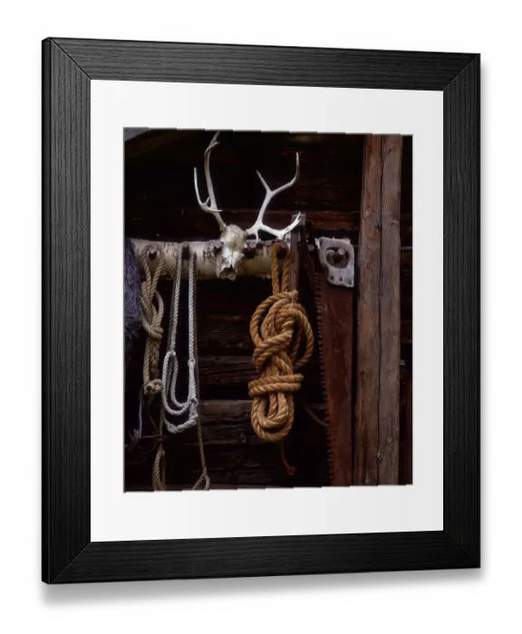 Framed Print : Rope to log cabin, Norway, Europe